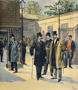 Die Kammer der Abgeordneten, Porträts von Paul de Cassagnac, Lucien Millevoye und Paul Déroulède 1898 von Oswaldo Tofani