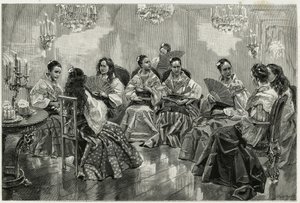 Narcisso chinesischer Jahrmarkt, Daraga, Philippinen. Gravur von Tofani, zur Illustration der Geschichte „Reise auf die Philippinen“.