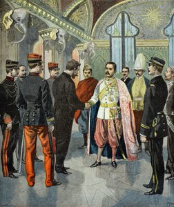 Paul Doumer empfangen von König Rama V von Siam 1899 (Gravur)