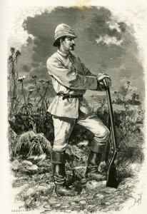 Porträt von Dr. Emile Holub in einem Expeditionsanzug, Gravur von Tofani zur Illustration der Geschichte „Au pays des Marutses“ in den Jahren 1875-1879 von Dr. Emile Holub (1847-1902). Veröffentlicht in der Tour du monde, 2. Semester 1883, herausgegeben vo von Oswaldo Tofani