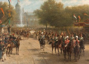 Der Frederiksplein, Amsterdam, während des Einzugs von Königin Wilhelmina, 5. September 1898 von Otto Eerelman