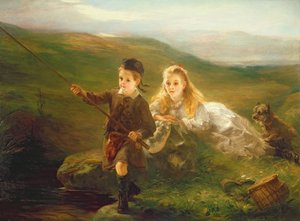 Zwei Kinder beim Angeln in Schottland