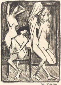 Drei Mädchen vor dem Spiegel von Otto Müller