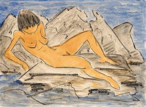 Liegender weiblicher Akt am Wasser