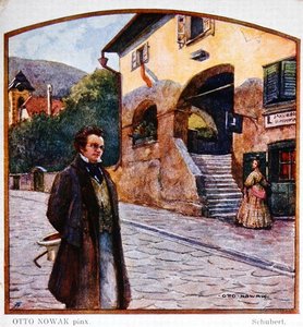 Franz Peter Schubert (1787-1828) vor dem Haus des Schuhmachers, ca. 1910
