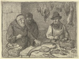 Mönch mit einem Fischhändler von Otto Scholderer