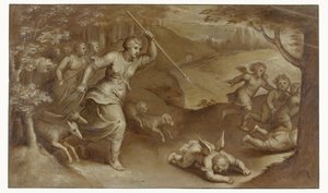 Diana vertreibt Cupido und seine Helfer, die versuchten, sie zu fangen von Otto van Veen