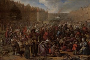 Verteilung von Hering und Weißbrot bei der Entlastung von Leiden, 3. Oktober 1574, ca. 1600 von Otto van Veen