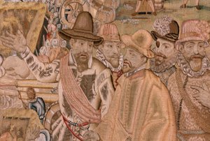 Flemischer Wandteppich. Serie Triumphe und Schlachten des Erzherzogs Albrecht. Die Eroberung der Stadt Hulst. Siebter Wandteppich in der Serie. Modell Otto van Veen und Hans I Snellinck. Herstellung Martin Reynbouts, Brüssel. von Otto van Veen