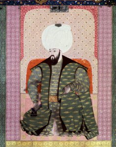 Porträt des osmanischen Sultans Bajazed II der Gerechte (1447-1512). Miniatur aus dem Manuskript 