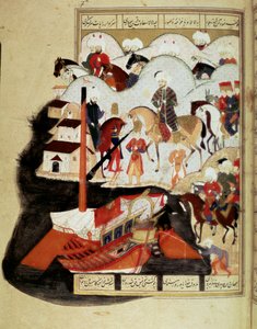 Osmanisches Reich: Sultan Murad III. (1574-1595) besucht den Hafen von Konstantinopel. Manuskript-Miniatur ms. FY 1404 „Sehinsahname“ (oder Shahinshah-nameh, Shahinshah nama, Shahinshah nameh) „Die Geschichte der Könige der Könige“ Gedicht von Ottoman School