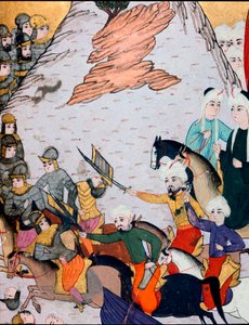 Osmanisches Reich: Zusammenstöße zwischen der Armee von Sultan Bayezid I. und der französisch-ungarischen Allianz während der Schlacht von Nikopolis am 25.09.1396 von Ottoman School
