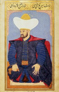 Porträt des Sultans des Osmanischen Reiches Murad I, Miniatur aus dem Manuskript Human Physiognomy von Seyyid Lokman Hussein von Ottoman School