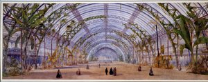 Architektur: Entwurf für das Innere eines Kristallpalastes, der in Saint Cloud bei Paris gebaut werden soll. Aquarell auf Bleistift, Buntstifte von Owen Jones (1809-1874) 1862