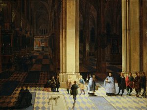 Innenansicht der Kathedrale von Antwerpen bei Nacht, Mitte des 17. Jahrhunderts von P. the Elder & P. the Younger (1620 75) Neeffs