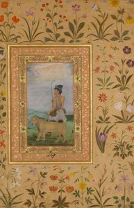 Derwisch mit einem Löwen, Folio aus dem Shah Jahan Album, verso: ca. 1630, recto: ca. 1500 von Padarath
