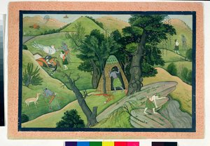 Rama und Lakshmana auf der Suche nach Sita, aus dem Ramayana, Kangra, Himachal Pradesh, 1780 von Pahari School