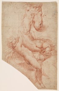 Ein Engel oder Putto, eine liegende rückwärtige Frau und der Unterkörper eines muskulösen Mannes
