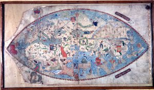 Weltkarte von Paolo Toscanelli (1397 - 1497). 1457. Diese Karte stellt das europäische Bild der Erde vor der Entdeckung der großen Kontinente dar. Biblioteca Nazionale Florenz