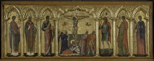 St. Stratonicus, St. Hermolaus, St. Matthäus, St. Christophorus, St. Thekla und St. Abundius, Polyptychon der Kreuzigung mit Heiligen
