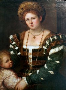 Porträt einer Dame mit ihrem Sohn, Mitte der 1530er Jahre von Paris Bordone