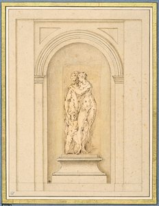 Zwei Figuren und ein Amor umgeben von einem späteren architektonischen Rahmen von Parmigianino