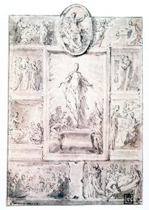 Kompositionsskizze, um 1513-1540 von Parmigianino