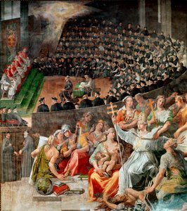 Das Konzil von Trient 1545 und 1563. Fresko von Pasquale Cati 1588-1589, Kirche Santa Maria in Trastevere, Rom
