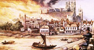 Die alten Parlamentsgebäude werden 1834 durch Feuer zerstört von Pat (1907-95) Nicolle