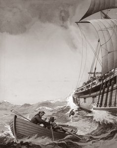 Zwei königliche Boten versuchen, in den Hafen von Calais zu rudern