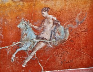 Oplontis, bei Neapel, Italien: Wandmalereien in der Villa Poppaea - Detail eines römischen Freskos, mythologische Szene der Entführung Europas - Römische Kunst von Patrice Cartier