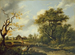 Pferd trinkt an einem Teich von Patrick Nasmyth