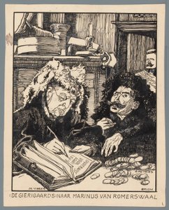 Minister De Visser und Simon de Vries als Steuerbeamte von Patricq Kroon (signed by artist)