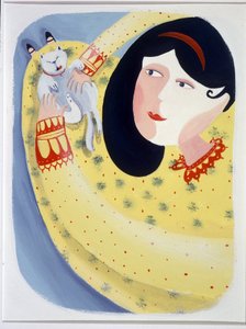 Junge Frau streichelt ihre Katze - Illustration von Patrizia La Porta
