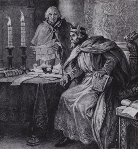 Alfred der Große, König von Wessex, und seine Kerzenuhren (Lithografie)