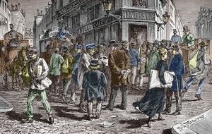 Ansicht der Rue du Croissant in Paris, Sitz vieler Zeitungen