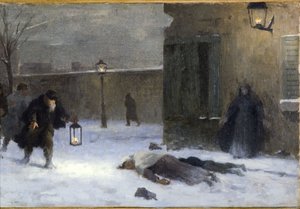 Skizze für das Büro des Präfekten im Hôtel de Ville: Die Suche nach den Verwundeten während der Belagerung von Paris 1870