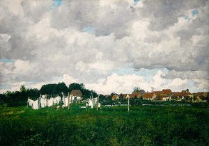 Mecklenburg, Landschaft mit der kleinen Stadt Schwann an der Warnow von Paul Baum