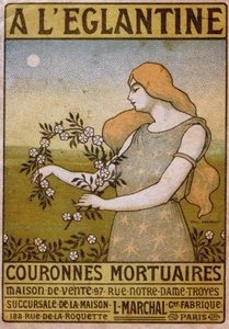 Lebensstil. Zur wilden Rose, Trauerkranzhandel, Florist. Anzeige von Paul Berthon, Frankreich, um 1900 (Plakat)