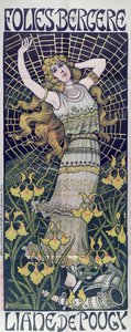 Plakat, das Liane de Pougy im Folies-Bergère, Paris, Ende des 19. Jahrhunderts, bewirbt