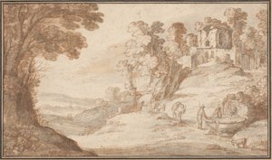 Klassische Landschaft mit einem Brunnen