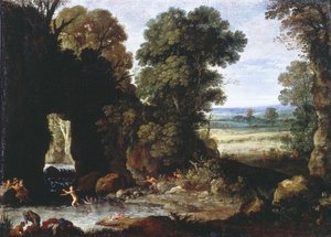 Waldlandschaft mit Nymphen und Satyrn von Paul Bril