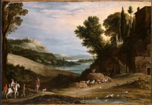 Italisierende Landschaft mit Falkenjagd