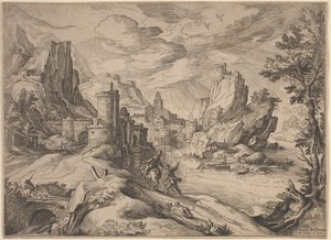 Flusslandschaft mit Reisenden