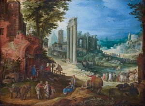 Ansicht des Forum Romanum mit den Säulen der Castor- und Pollux-Tempel und der Hadrian-Basilika