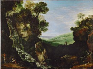 Landschaft mit Wasserfall und Vesta-Tempel in Tivoli von Paul Brill or Bril