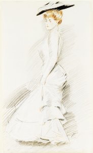 Eine elegante Dame in einem weißen Kleid
