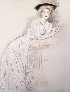 Porträt von Miss Taylor, die sich auf einen Tisch lehnt von Paul Cesar Helleu