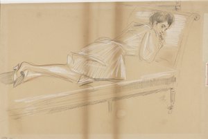 Frau liegend auf einer Ruhebank von Paul Cesar Helleu