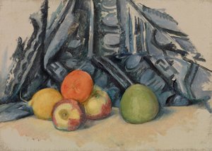 Äpfel und Tuch von Paul Cézanne